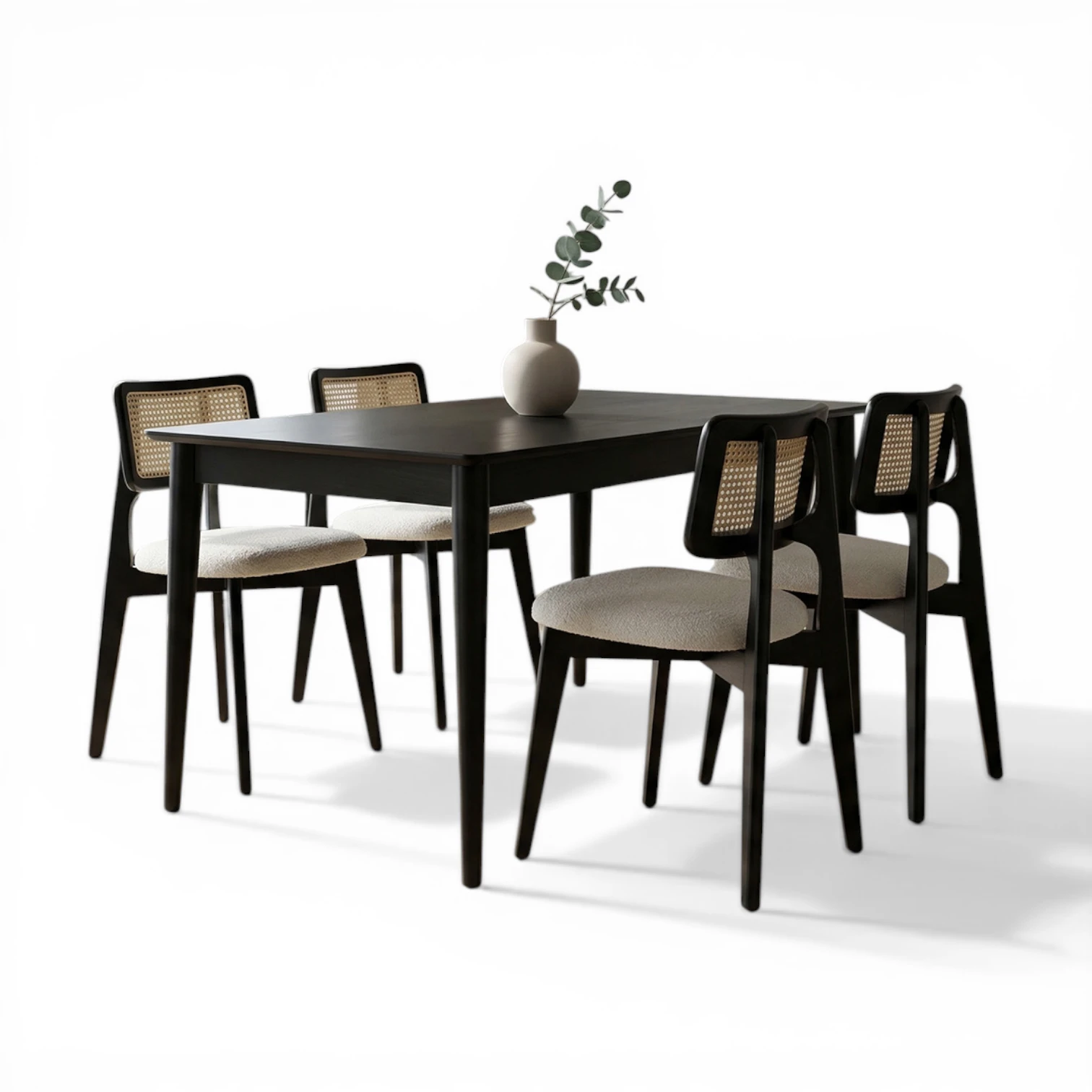 Panel Masa & Zion Sandalye Takımı | 4 Kişilik Modern Siyah Yemek Seti